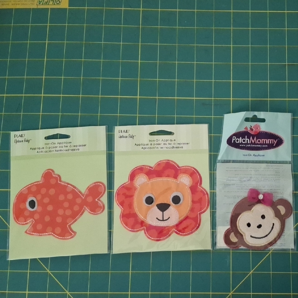 Kids Animal  IRON-ON Patches - Fish, Lion, Monkey